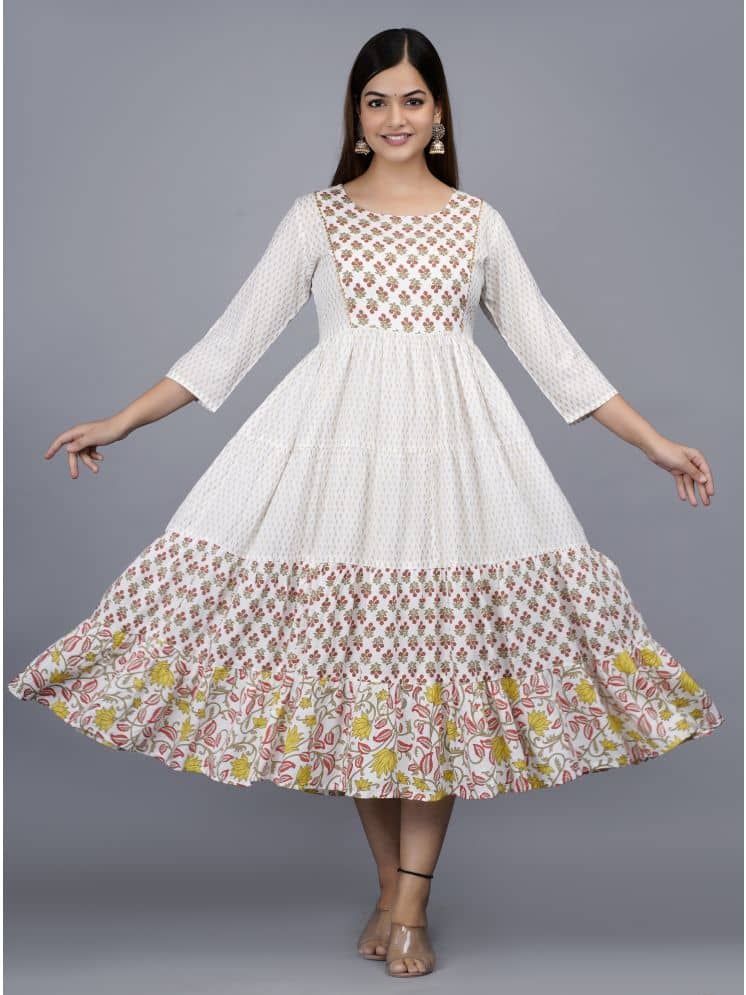 NUPITAL Rayon Printed Anarkali Women's Kurti - White ( Pack of 1 ) - Kurtis, Tunics | Buy online on ZillyBuy