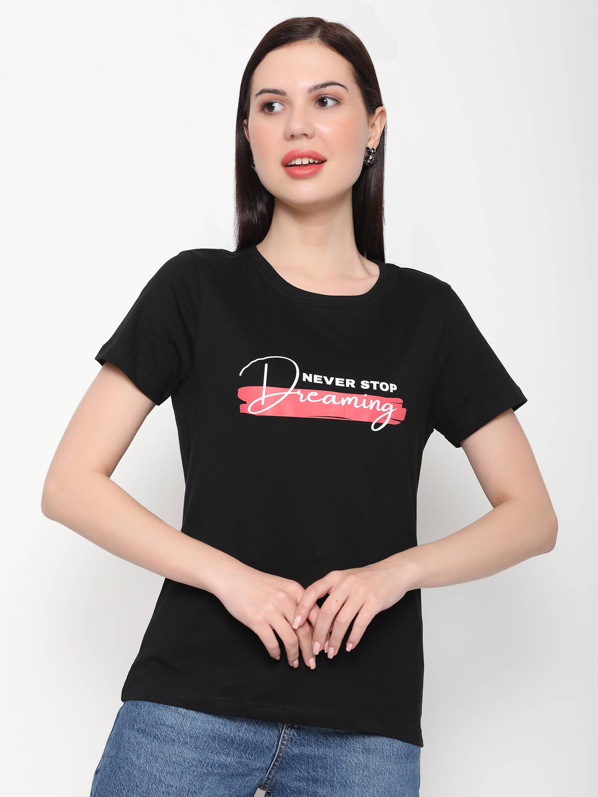     			Outflits Black Cotton Tees - Single