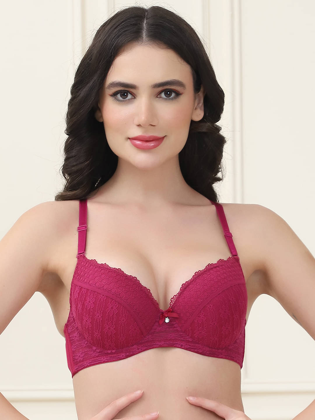 PrettyCat Pack of 1 Lace Lightly Padded Women's T-Shirt Bra ( Maroon ) PC-BR-7048-MAH     			PrettyCat Pack of 1 Lace Lightly Padded Women's T-Shirt Bra ( Maroon ) PC-BR-7048-MAH