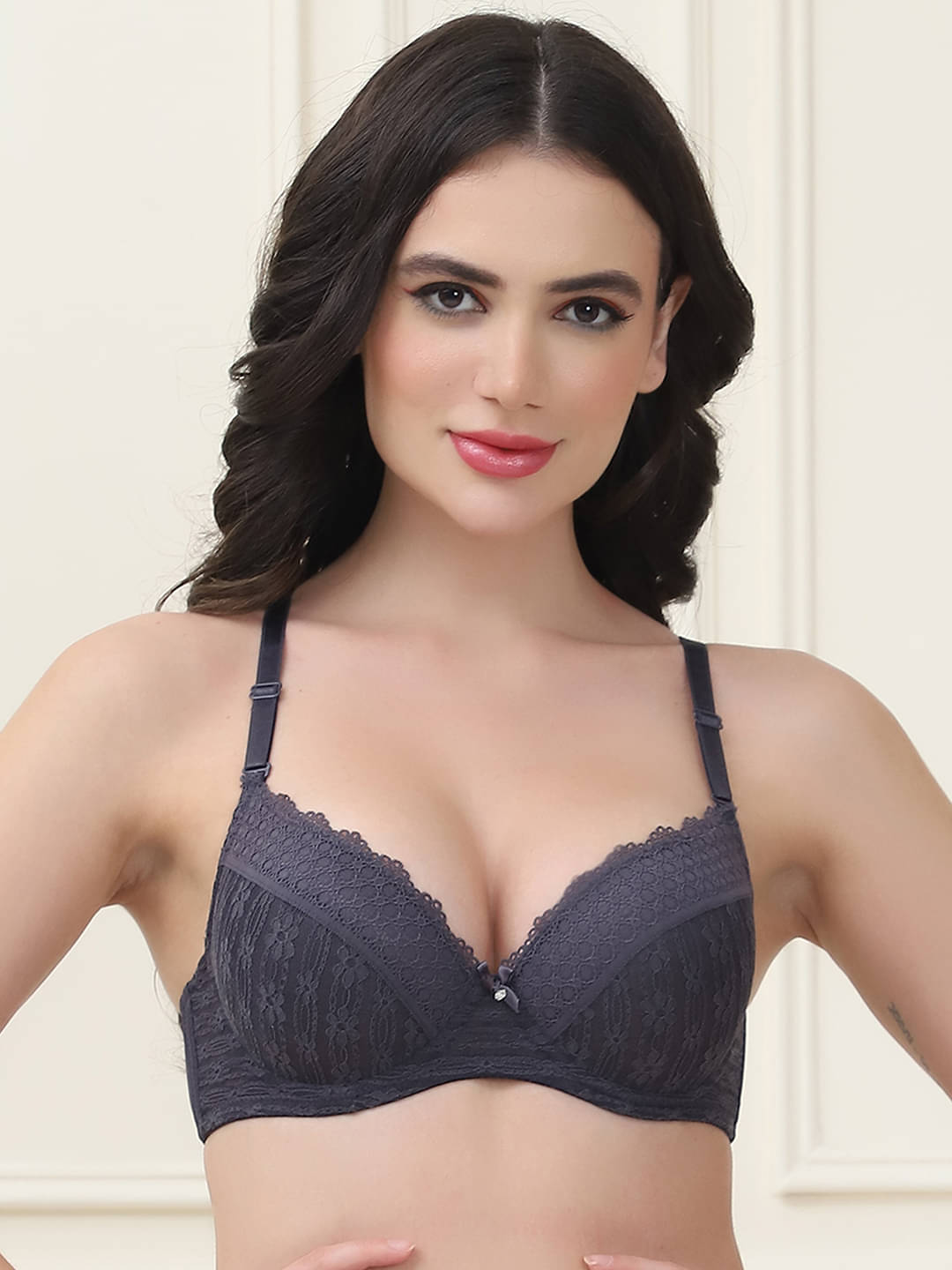 PrettyCat Pack of 1 Lace Lightly Padded Women's T-Shirt Bra ( Grey Melange ) PC-BR-7048-GRY PrettyCat Pack of 1 Lace Lightly Padded Women's T-Shirt Bra ( Grey Melange ) PC-BR-7048-GRY