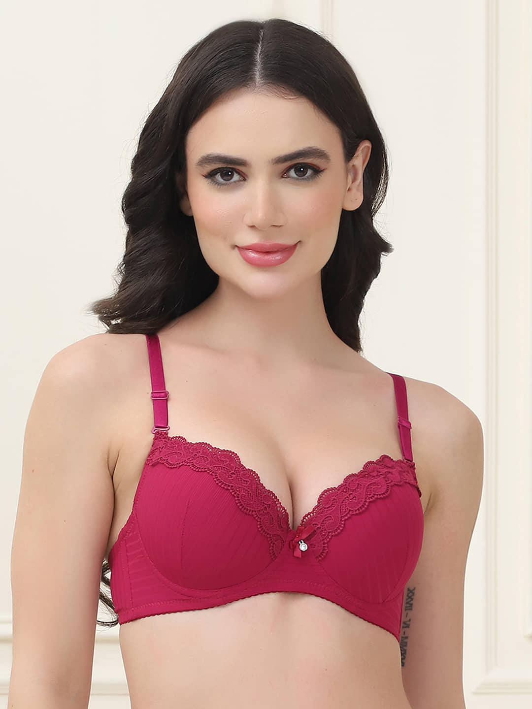 PrettyCat Pack of 1 Polyester Lightly Padded Women's T-Shirt Bra ( Maroon ) PC-BR-7051-MAH