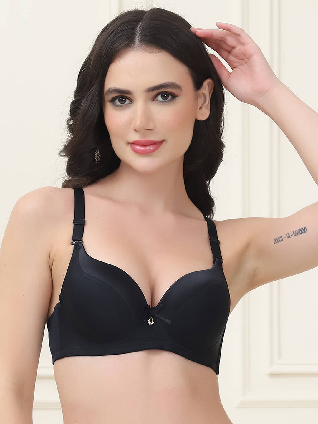 PrettyCat Pack of 1 Satin Lightly Padded Women's T-Shirt Bra ( Black ) PC-BR-7049-BLK PrettyCat Pack of 1 Satin Lightly Padded Women's T-Shirt Bra ( Black ) PC-BR-7049-BLK