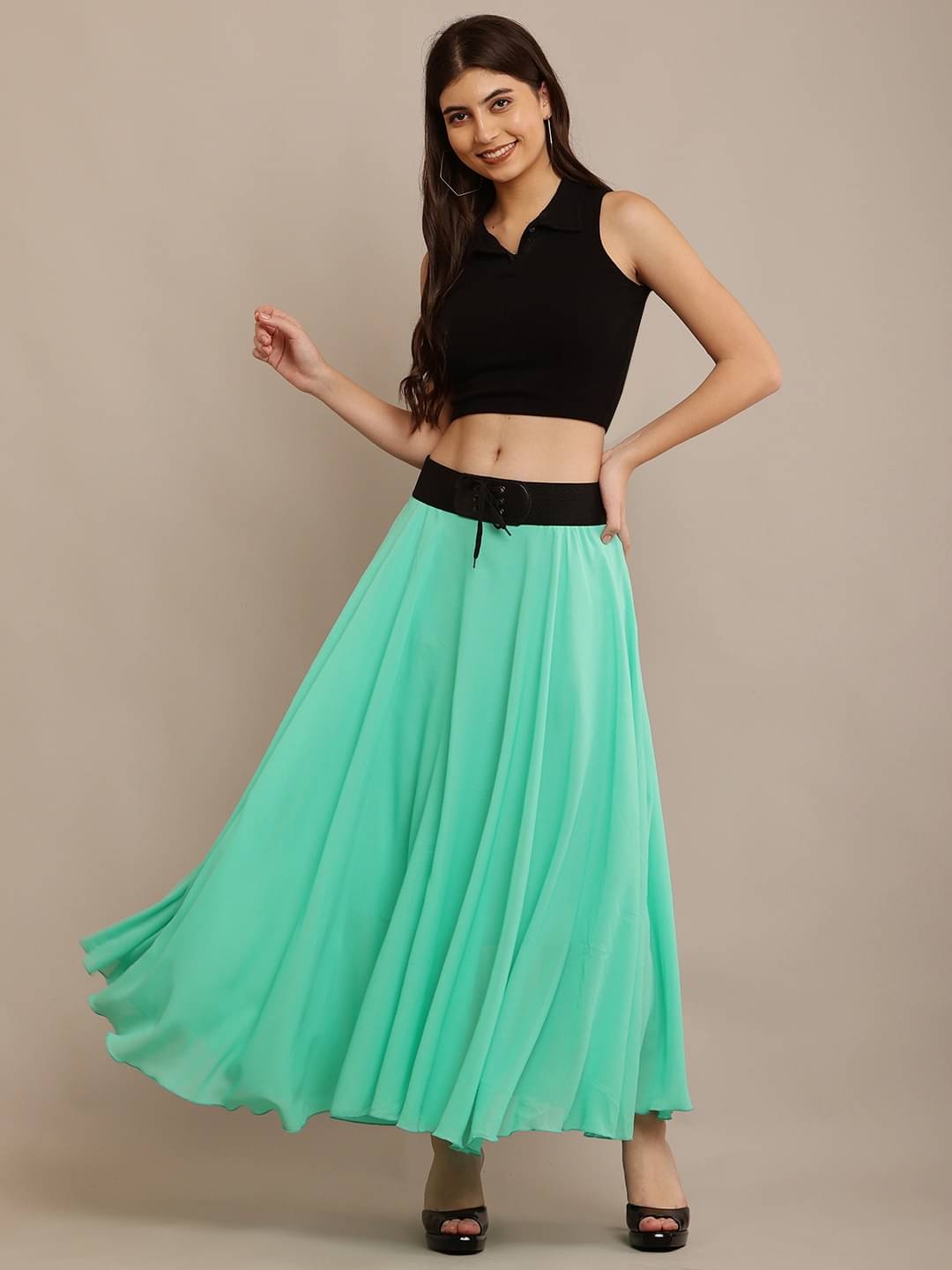 RC NEOEN Turquoise Georgette Women's Flared Skirt ( Pack of 1 ) RC NEOEN Turquoise Georgette Women's Flared Skirt ( Pack of 1 )