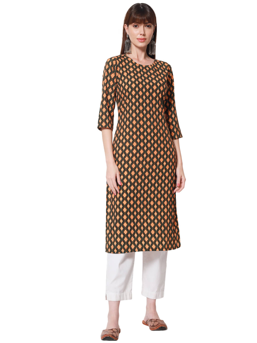     			Riitih Crepe Printed Straight Women's Kurti - Yellow & Black ( Pack of 1 )