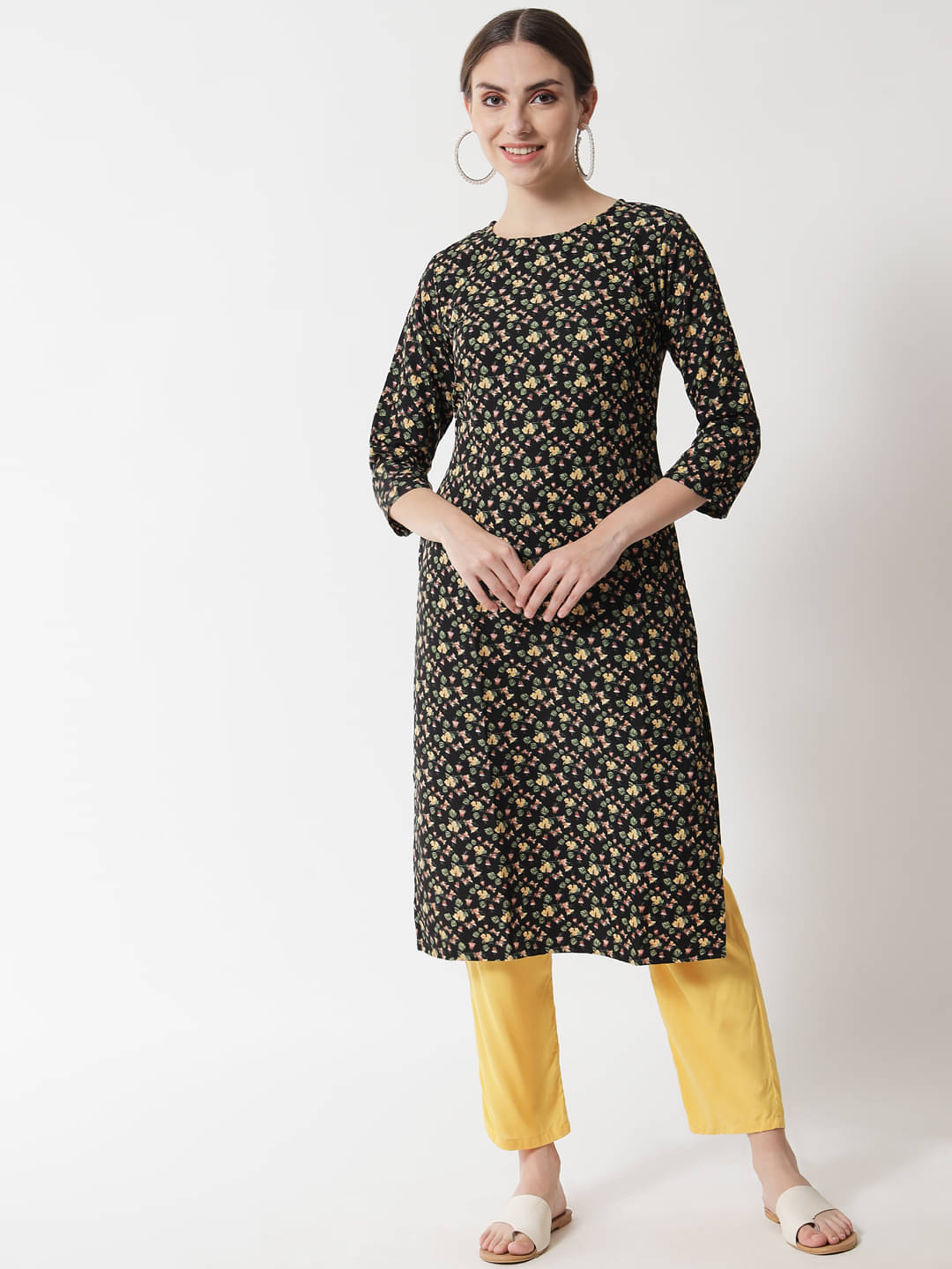 Riitih Crepe Printed Straight Women's Kurti - Black ( Pack of 1 )     			Riitih Crepe Printed Straight Women's Kurti - Black ( Pack of 1 )