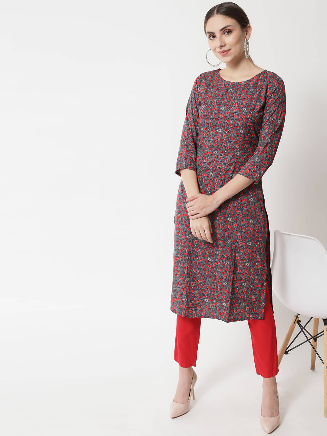     			Riitih Crepe Printed Straight Women's Kurti - Red ( Pack of 1 )