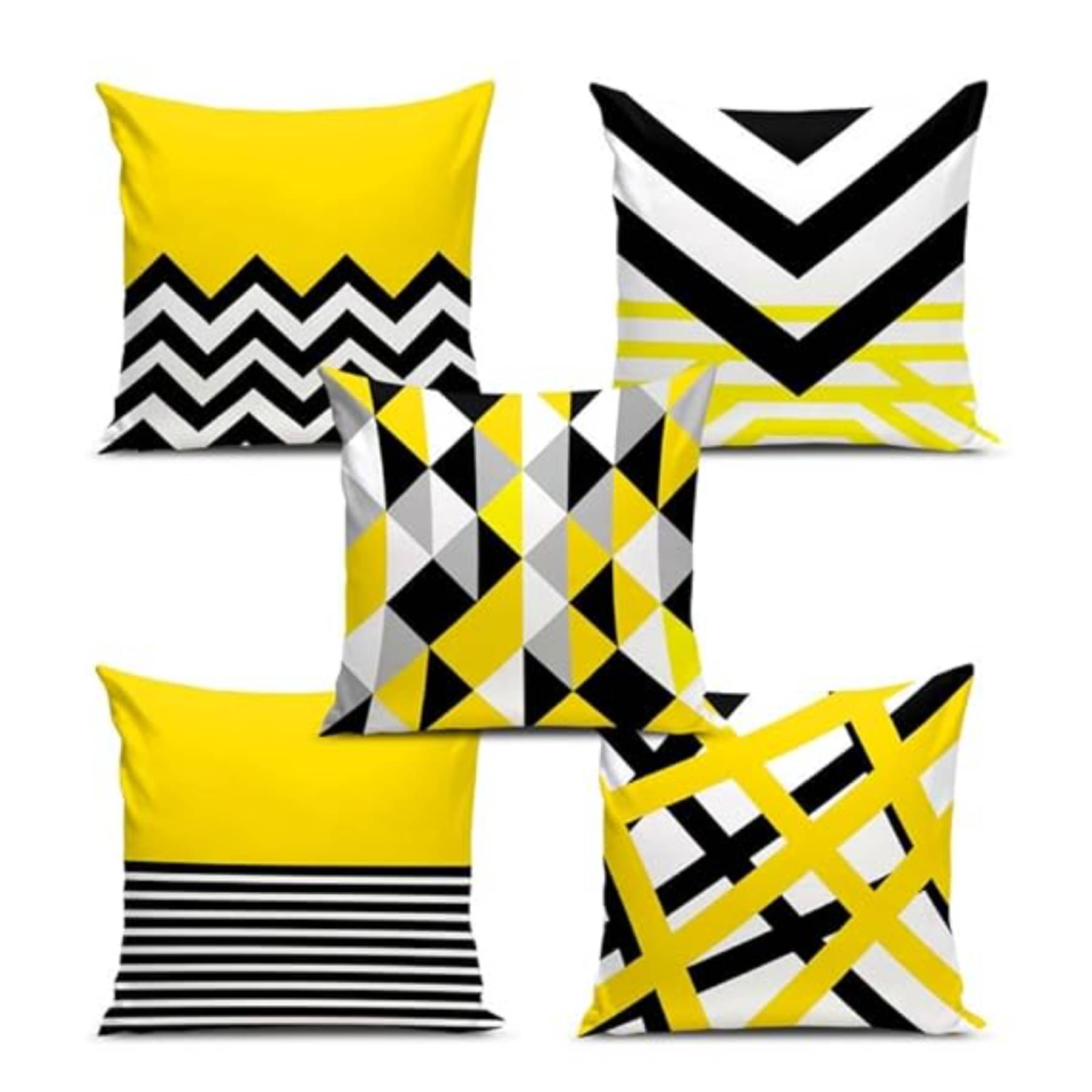 SUNTAP Set of 5 Polyester Geometric Printed Square Cushion Cover (40X40)cm - Yellow SUNTAP Set of 5 Polyester Geometric Printed Square Cushion Cover (40X40)cm - Yellow