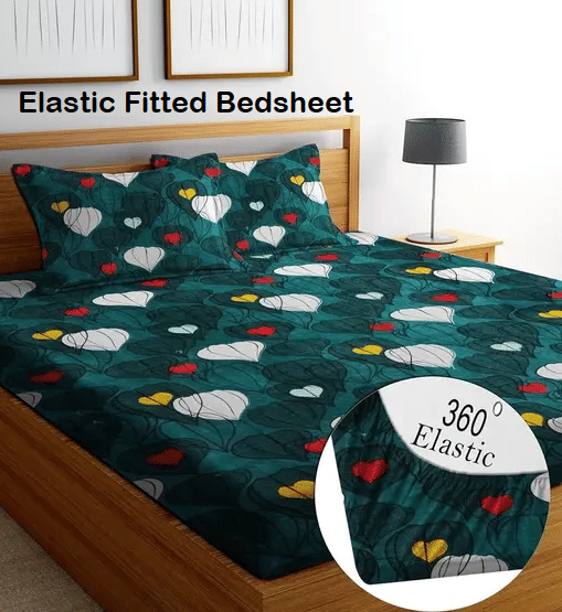 SWIZIER Cotton Abstract Fitted 1 Bedsheet with 2 Pillow Covers ( King Size ) - Green SWIZIER Cotton Abstract Fitted 1 Bedsheet with 2 Pillow Covers ( King Size ) - Green