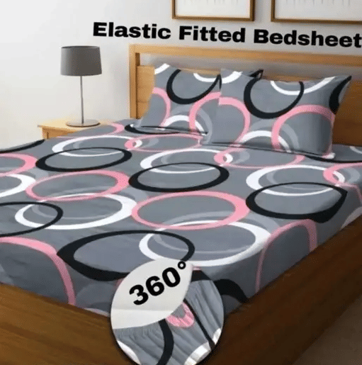 SWIZIER Poly Cotton Geometric Printed Fitted 1 Bedsheet with 2 Pillow Covers ( King Size ) - Light Grey     			SWIZIER Poly Cotton Geometric Printed Fitted 1 Bedsheet with 2 Pillow Covers ( King Size ) - Light Grey