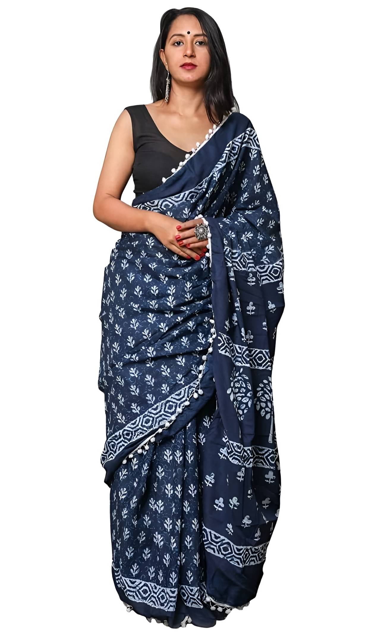 Sidhidata Chanderi Printed Saree With Unstitched Blouse Piece ( Navy Blue ) Sidhidata Chanderi Printed Saree With Unstitched Blouse Piece ( Navy Blue )