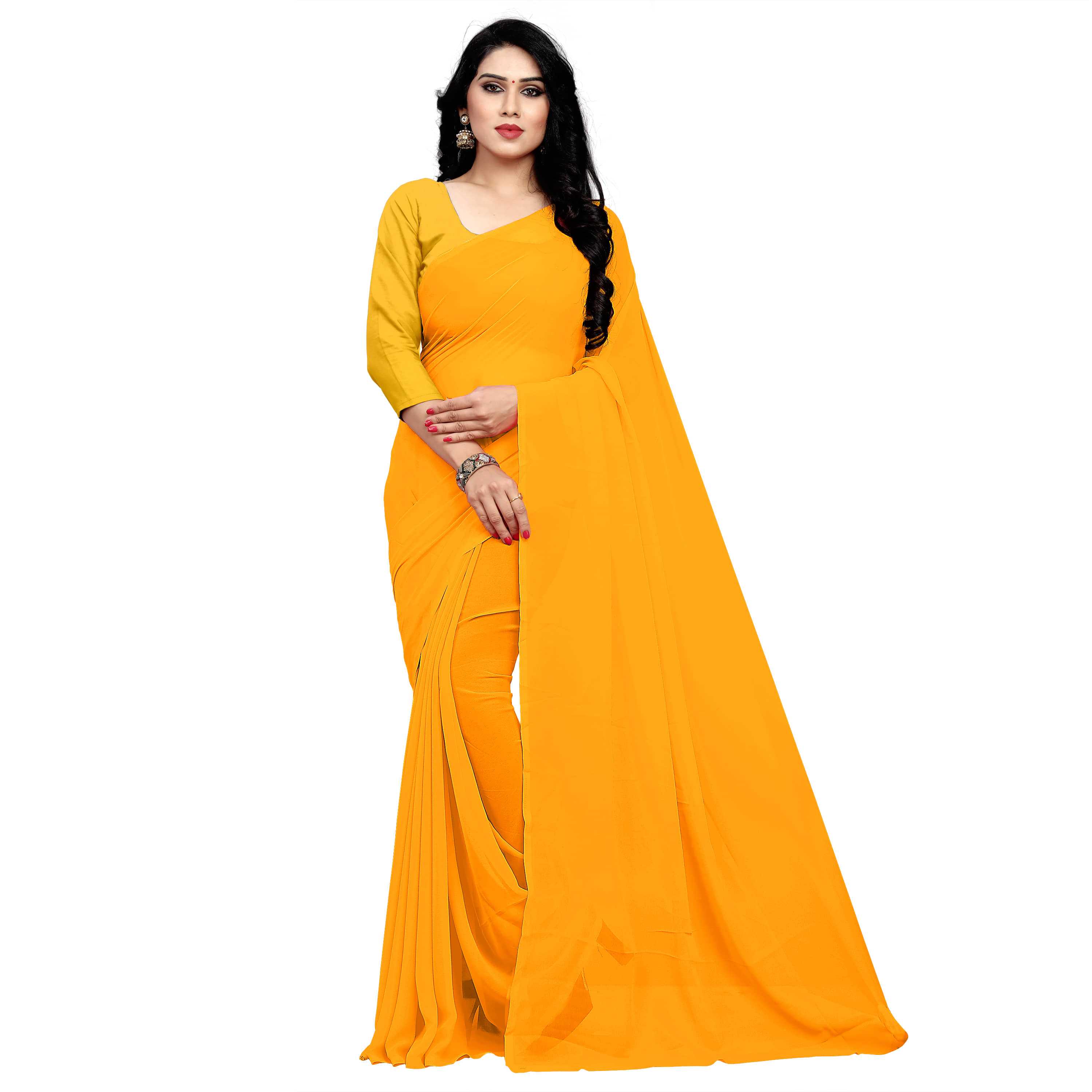 Sidhidata Georgette Solid Saree With Unstitched Blouse Piece ( Green ) - Sarees | Buy online on ZillyBuy
