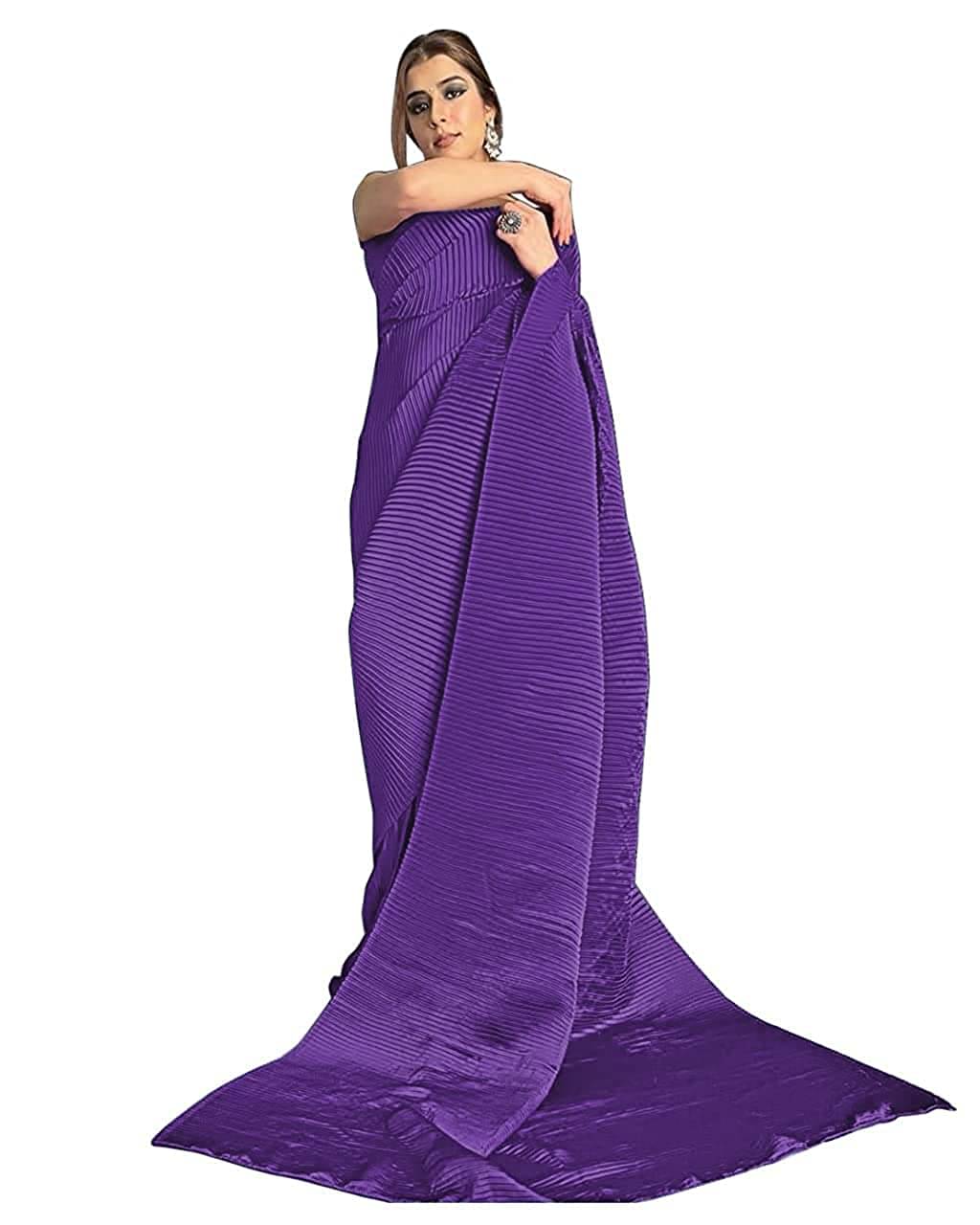 Sidhidata Satin Striped Saree With Unstitched Blouse Piece ( Purple ) Sidhidata Satin Striped Saree With Unstitched Blouse Piece ( Purple )