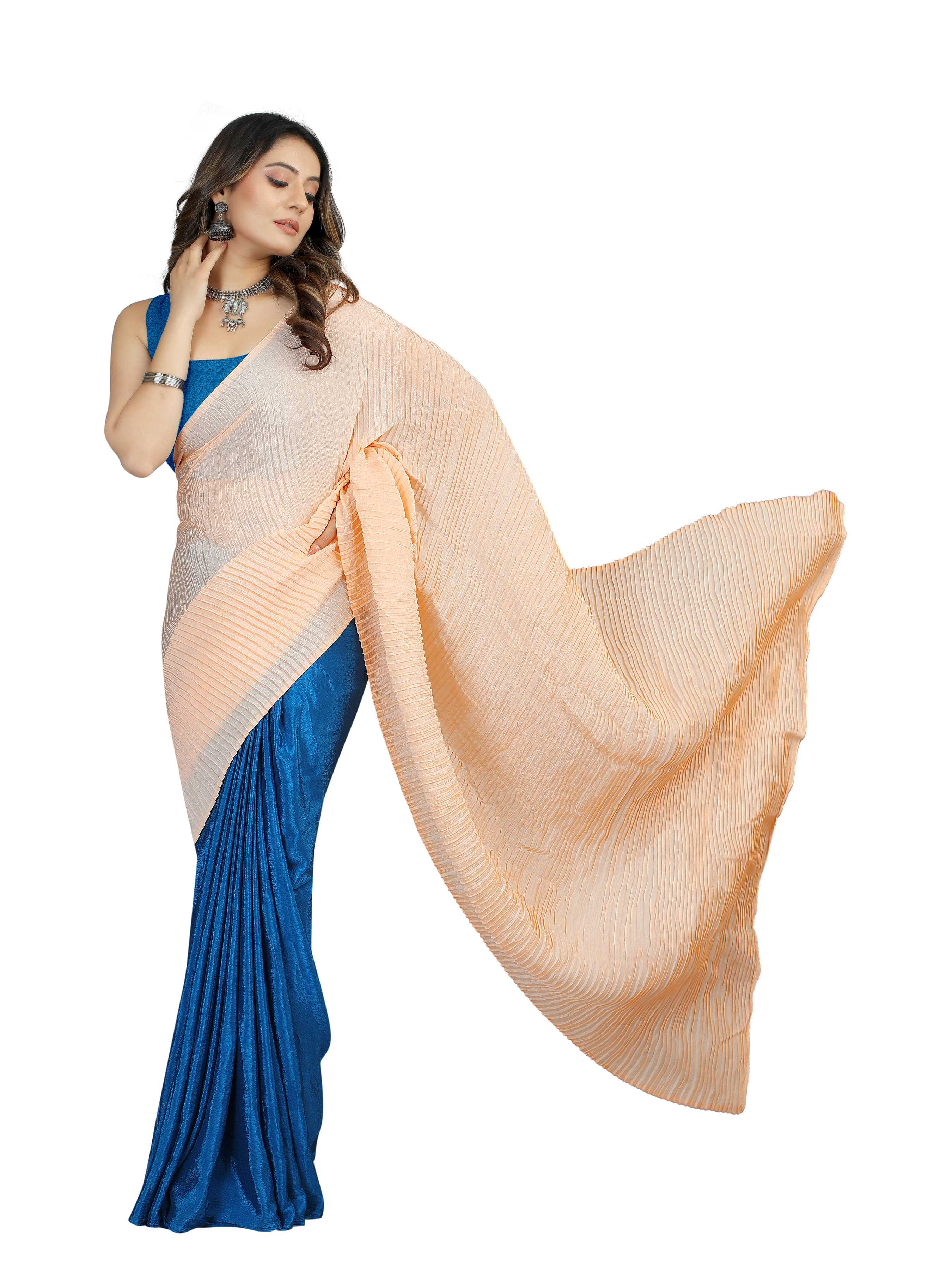     			Sidhidata Synthetic Colorblock Saree With Unstitched Blouse Piece ( Peach )