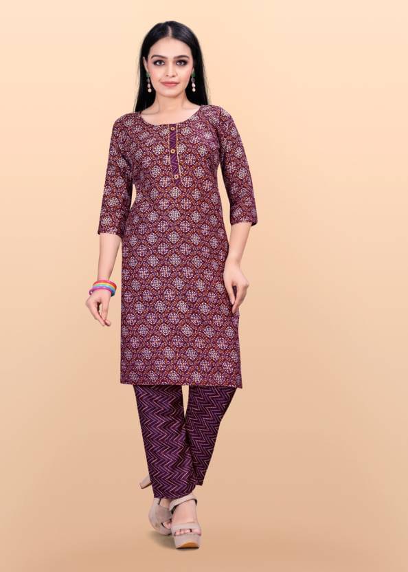 THE PRIVATE LABLE Cotton Printed Kurti With Pants Women's Stitched Salwar Suit - Magenta ( Pack of 1 ) THE PRIVATE LABLE Cotton Printed Kurti With Pants Women's Stitched Salwar Suit - Magenta ( Pack of 1 )