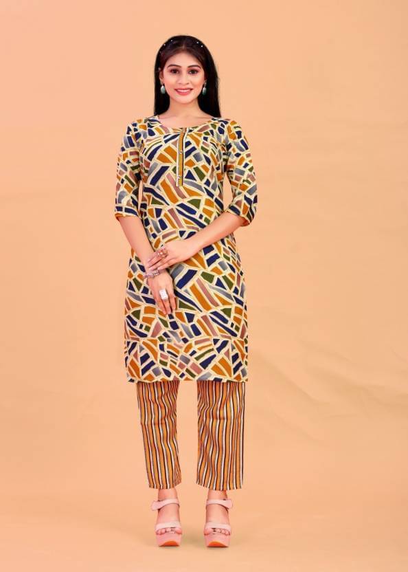     			THE PRIVATE LABLE Cotton Printed Kurti With Pants Women's Stitched Salwar Suit - Yellow ( Pack of 1 )