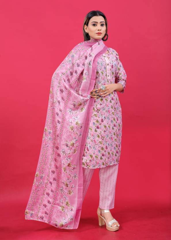THE PRIVATE LABLE Cotton Printed Kurti With Pants Women's Stitched Salwar Suit - Pink ( Pack of 1 ) THE PRIVATE LABLE Cotton Printed Kurti With Pants Women's Stitched Salwar Suit - Pink ( Pack of 1 )
