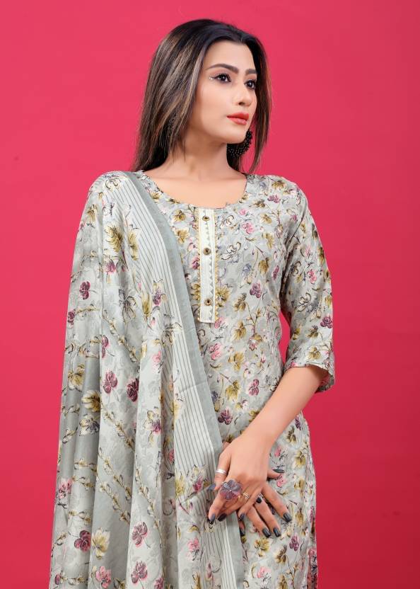 THE PRIVATE LABLE Cotton Printed Kurti With Pants Women's Stitched Salwar Suit - Light Blue ( Pack of 1 ) THE PRIVATE LABLE Cotton Printed Kurti With Pants Women's Stitched Salwar Suit - Light Blue ( Pack of 1 )