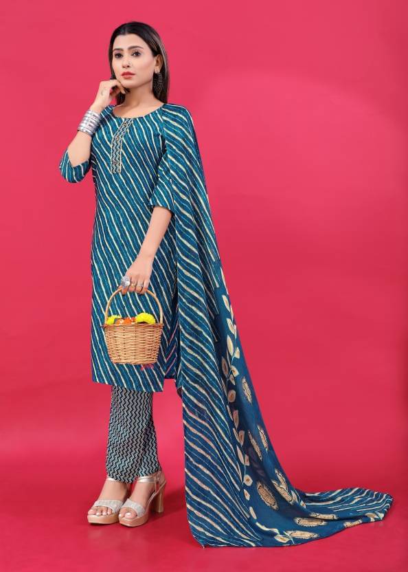 THE PRIVATE LABLE Cotton Printed Kurti With Pants Women's Stitched Salwar Suit - Blue ( Pack of 1 ) THE PRIVATE LABLE Cotton Printed Kurti With Pants Women's Stitched Salwar Suit - Blue ( Pack of 1 )
