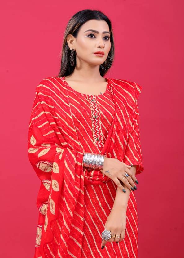     			THE PRIVATE LABLE Cotton Printed Kurti With Pants Women's Stitched Salwar Suit - Red ( Pack of 1 )
