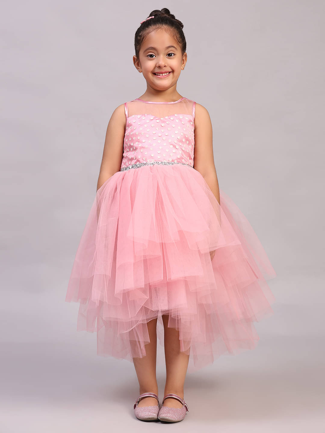 Toy Balloon Kids Net Asymmetric Dress For Girls ( Pack of 1 , Rosewood )     			Toy Balloon Kids Net Asymmetric Dress For Girls ( Pack of 1 , Rosewood )