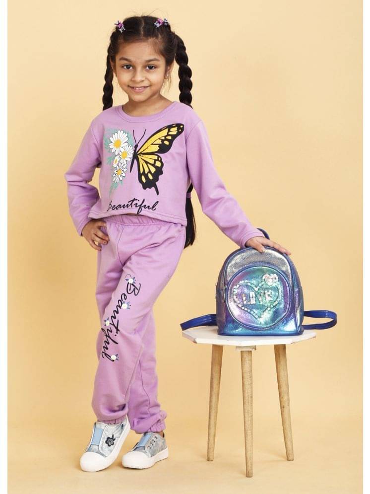     			Trampoline Pack of 1 Girls Cotton Blend Top With Joggers ( Purple )