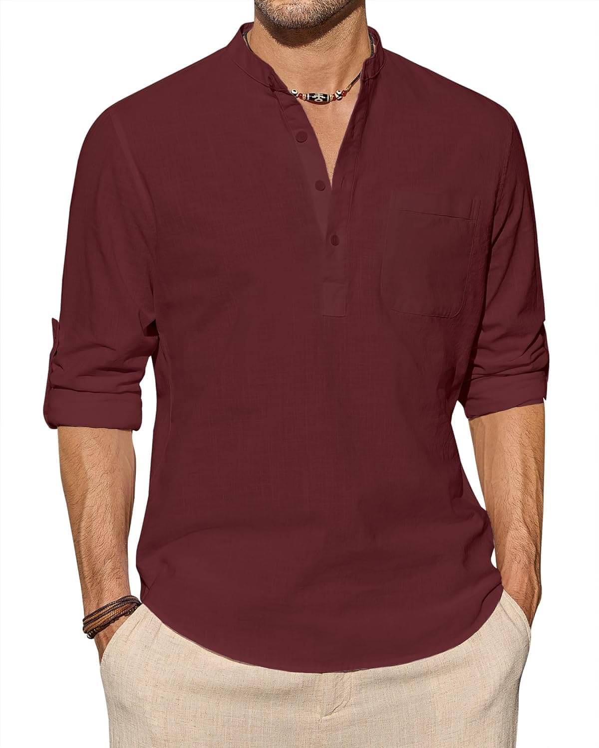     			UNI VIBE Maroon Cotton Men's Shirt Style Kurta ( Pack of 1 )