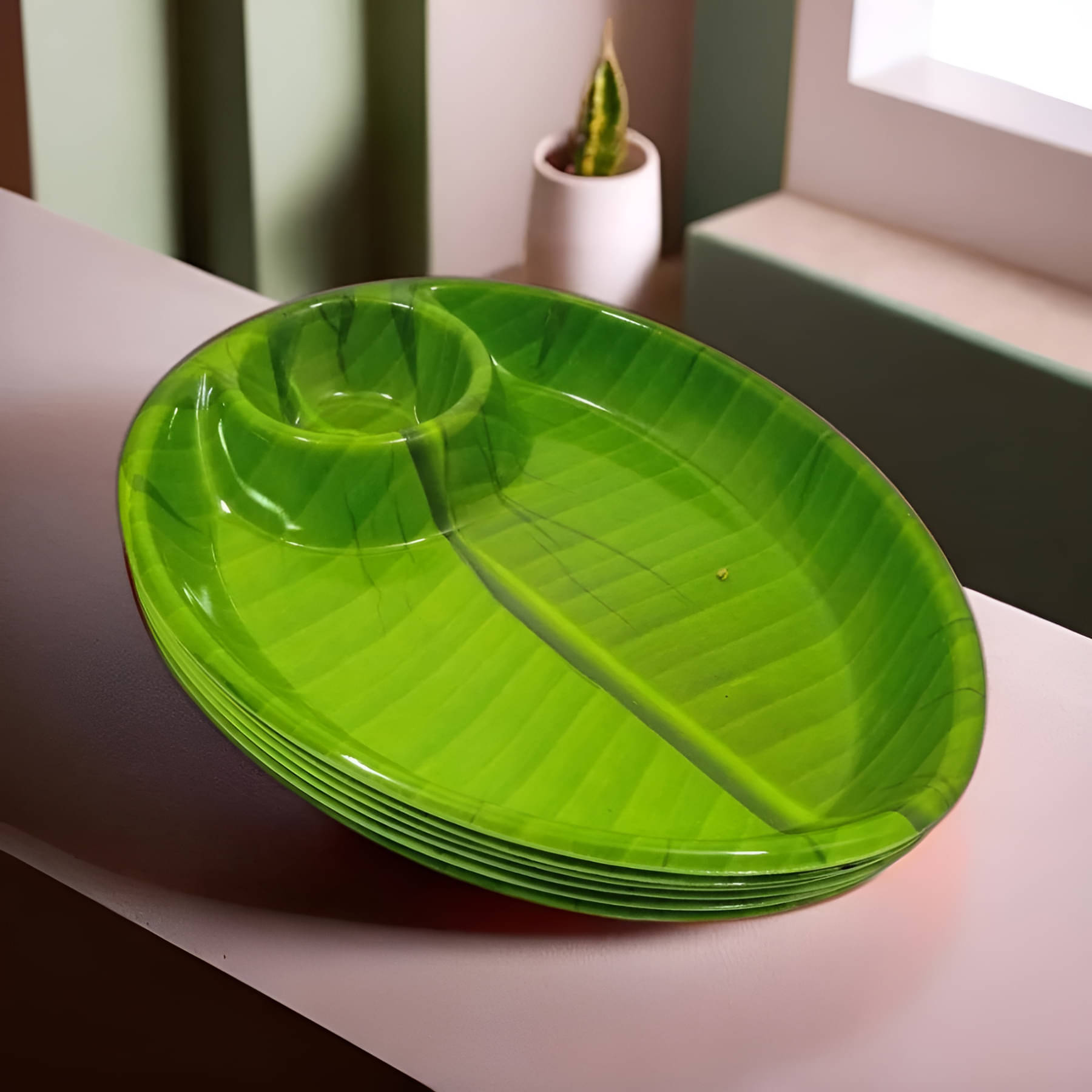 kitchrox 6 Pcs Melamine Dark Green Platter     			kitchrox 6 Pcs Melamine Dark Green Platter