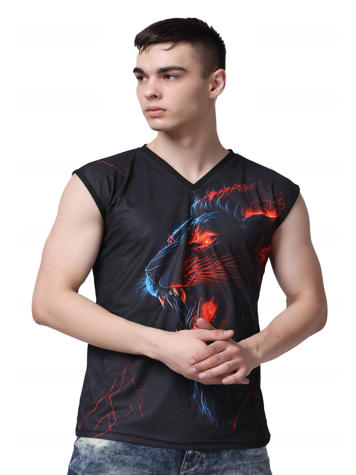     			yellow tree Polyester Regular Fit Printed Sleeveless Men's V-Neck T-Shirt - Multicolor ( Pack of 1 )