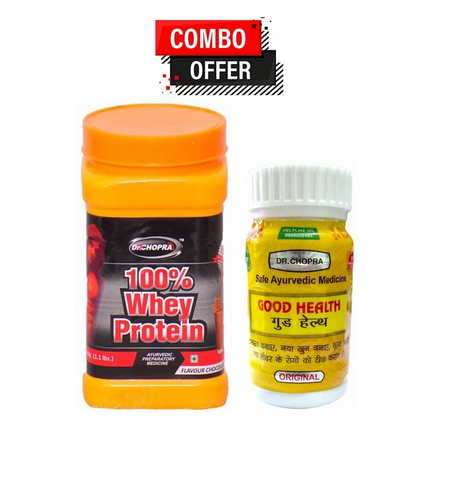 Dr. Chopra 100% Whey Protein Powder 500 Gm & Good Health Capsule 50 no.s Chocolate Single Pack Dr. Chopra 100% Whey Protein Powder 500 Gm & Good Health Capsule 50 no.s Chocolate Single Pack