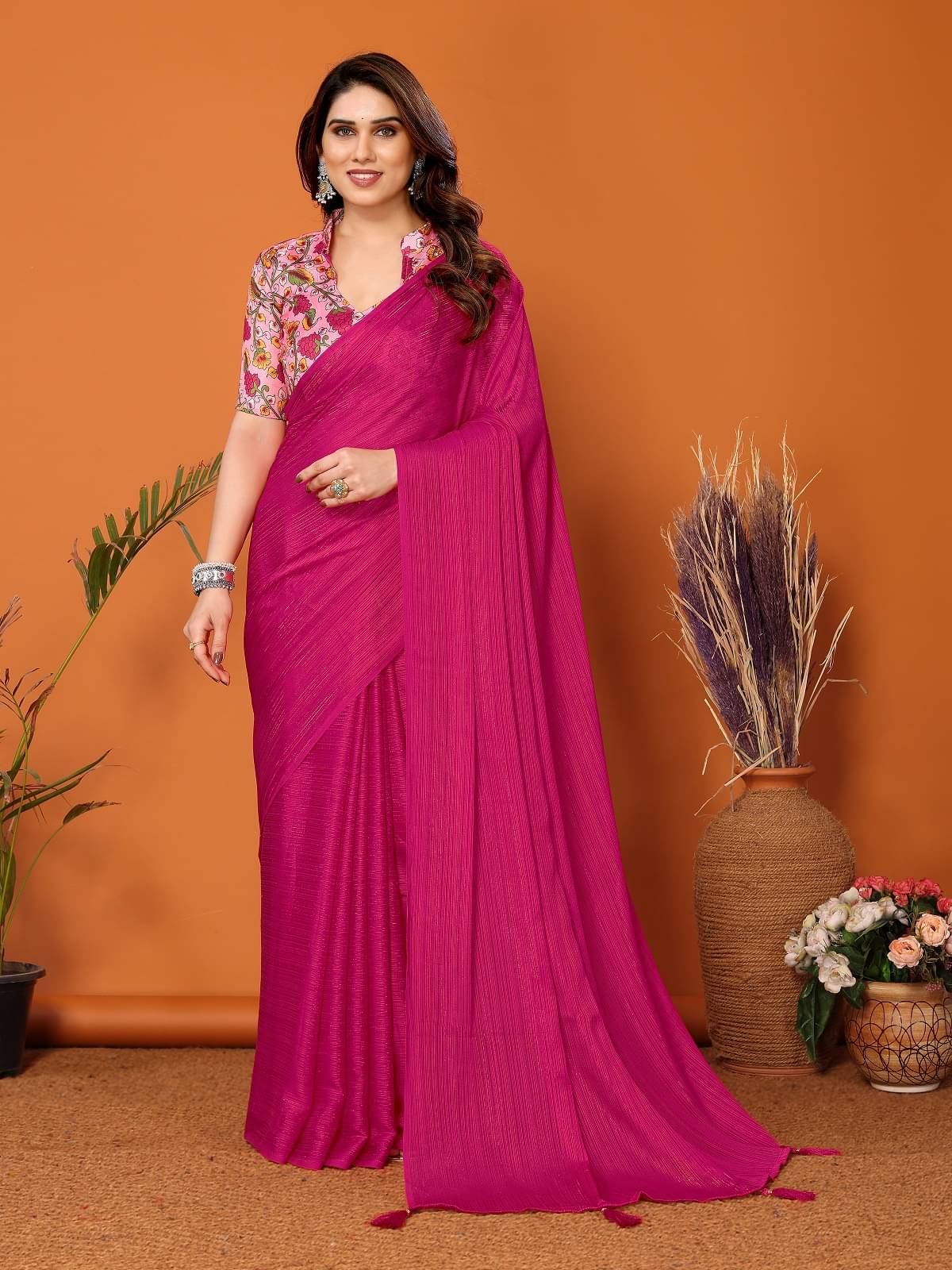     			Gazal Fashions Polyester Printed Saree With Unstitched Blouse Piece ( Pink )