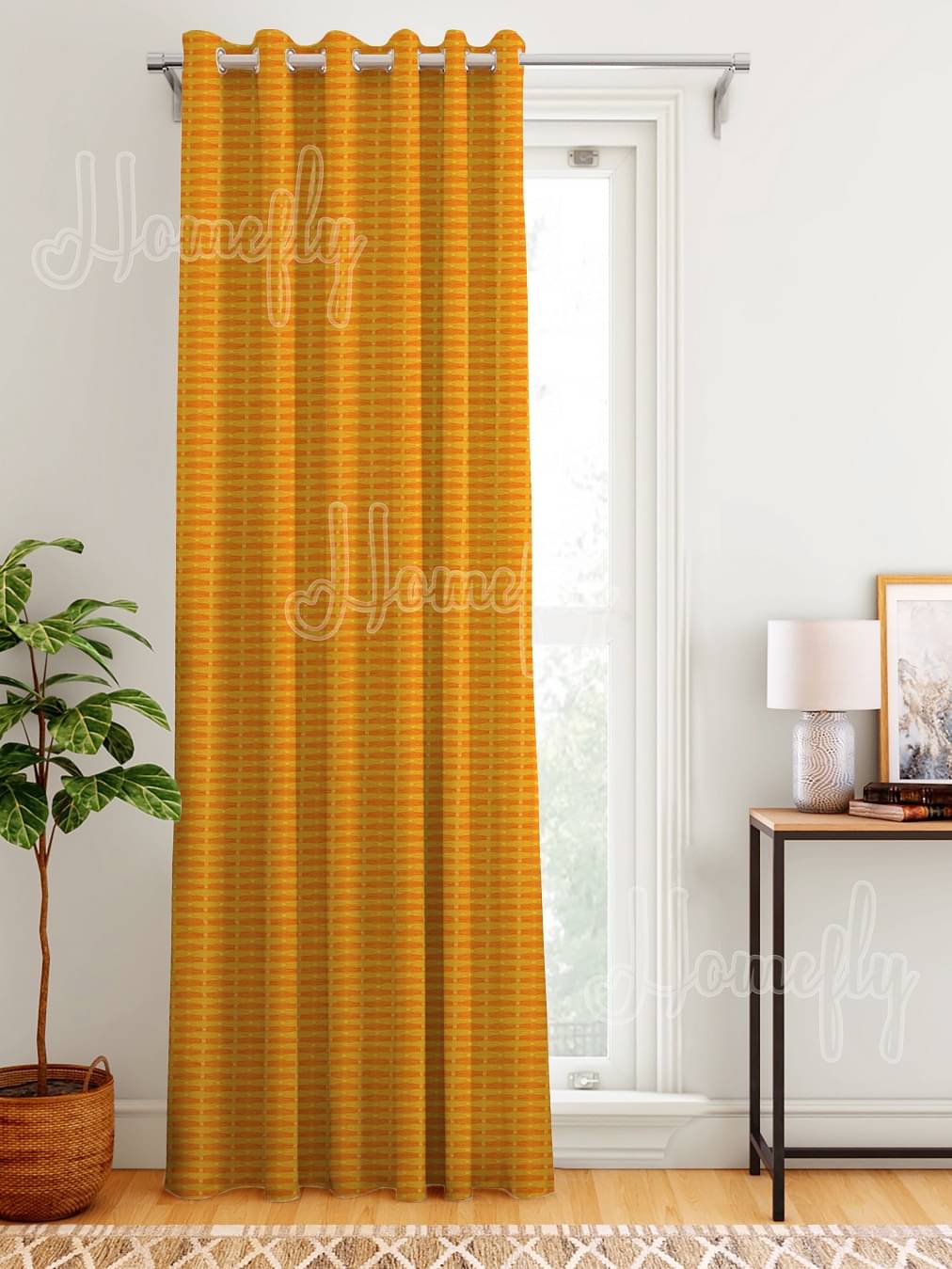 HOMEFLY Horizontal Striped Room Darkening Eyelet Curtain 6.5 ft ( Pack of 1 ) - Yellow HOMEFLY Horizontal Striped Room Darkening Eyelet Curtain 6.5 ft ( Pack of 1 ) - Yellow