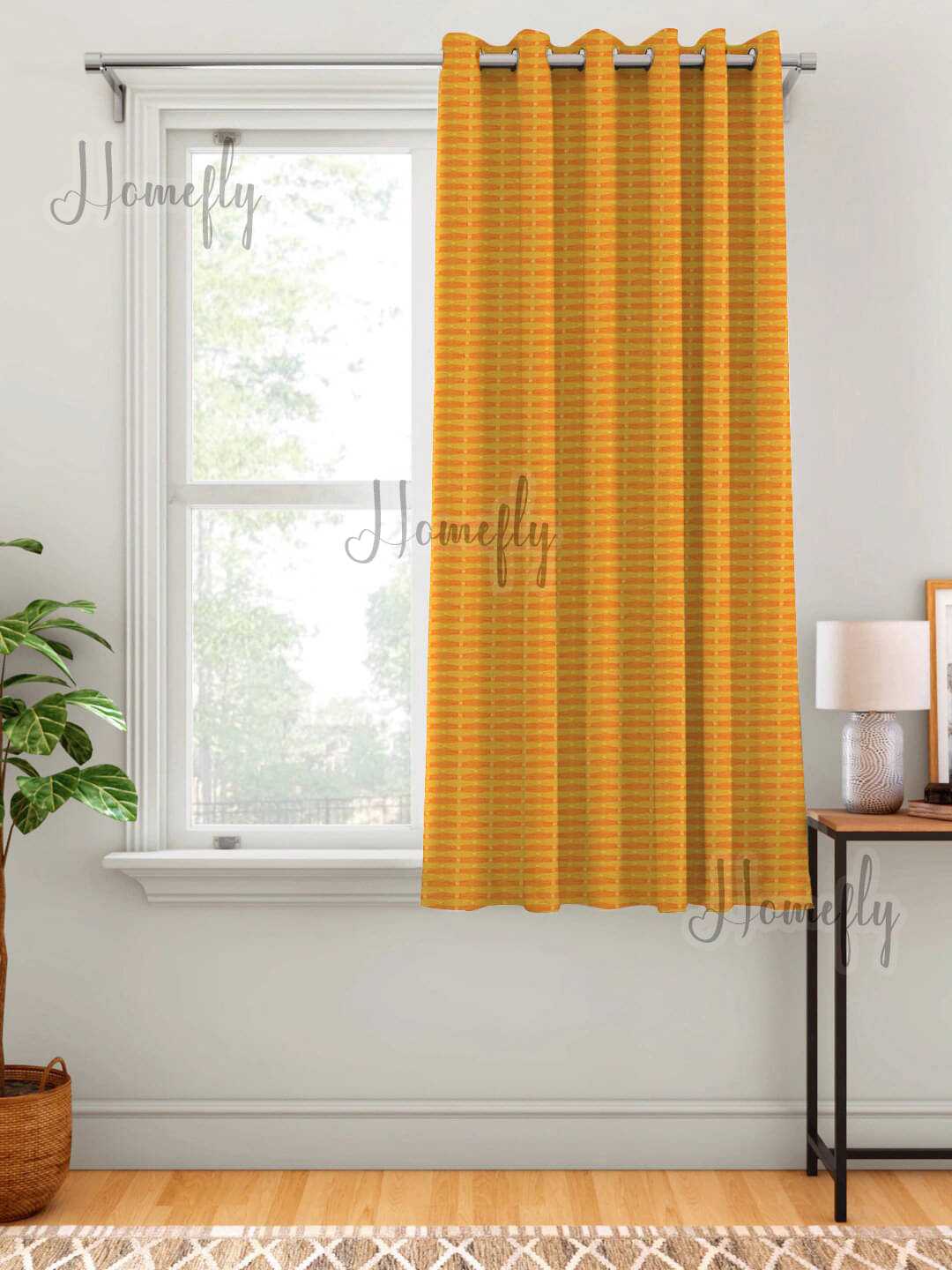 HOMEFLY Horizontal Striped Room Darkening Eyelet Curtain 5 ft ( Pack of 1 ) - Yellow     			HOMEFLY Horizontal Striped Room Darkening Eyelet Curtain 5 ft ( Pack of 1 ) - Yellow