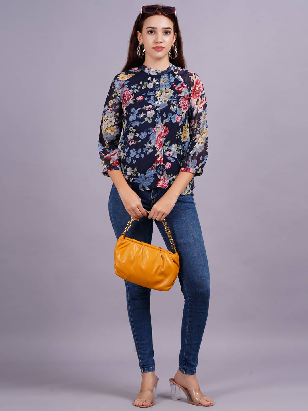     			JAI SHIVAM TRADERS Women's Georgette Regular Top ( Navy Blue )