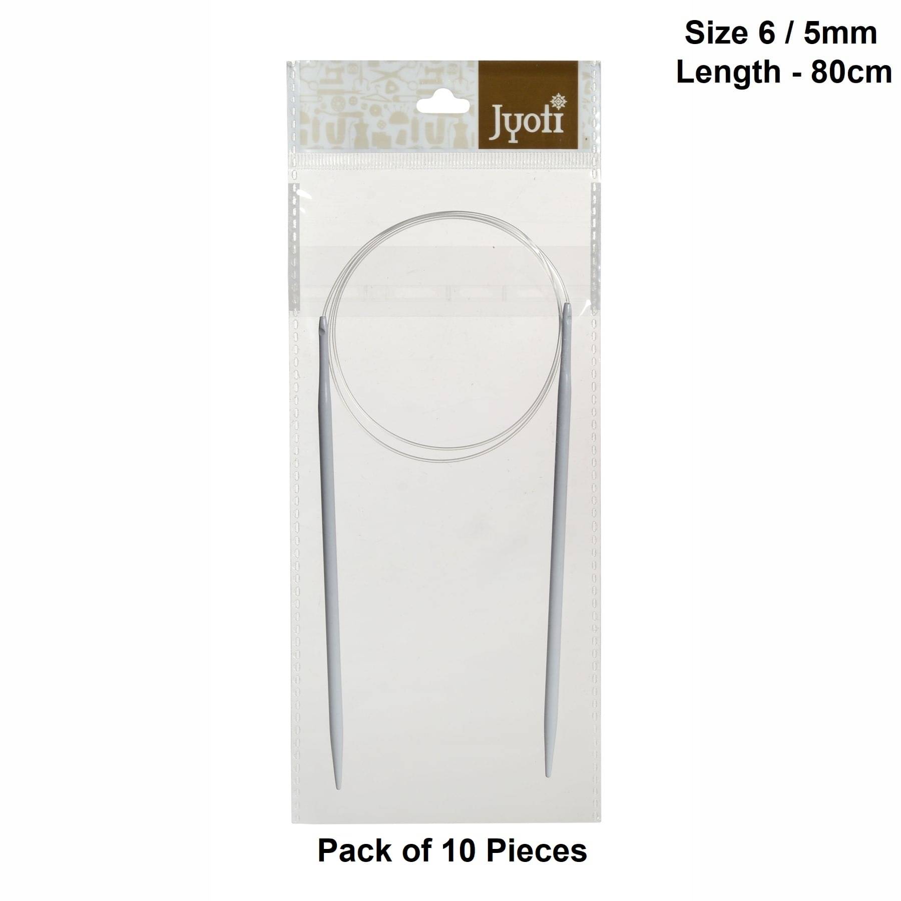     			Jyoti Circular Knitting Needles with Soft Cable - Aluminium (Length 80cm & Size 6no./5mm), Knitting Locking Stitch Marker, DIY Weaving Crafts, Used for Making Sweater, Cap & Woollen Artefact - Pack of 10 Pieces