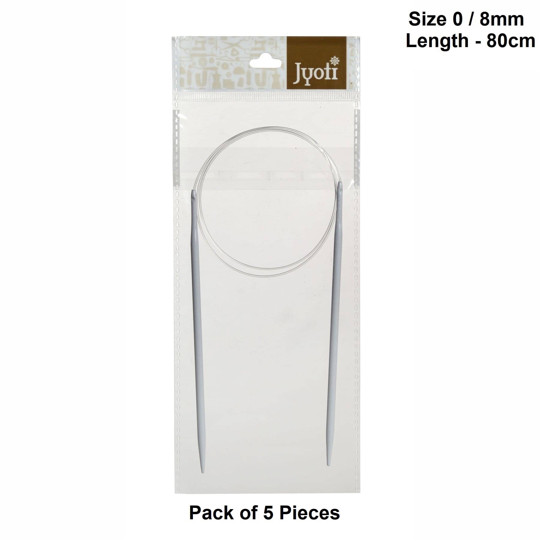     			Jyoti Circular Knitting Needles with Soft Cable - Aluminium (Length 80cm & Size 0no./8mm), Knitting Locking Stitch Marker, DIY Weaving Crafts, Used for Making Sweater, Cap & Woollen Artefact - Pack of 5 Pieces