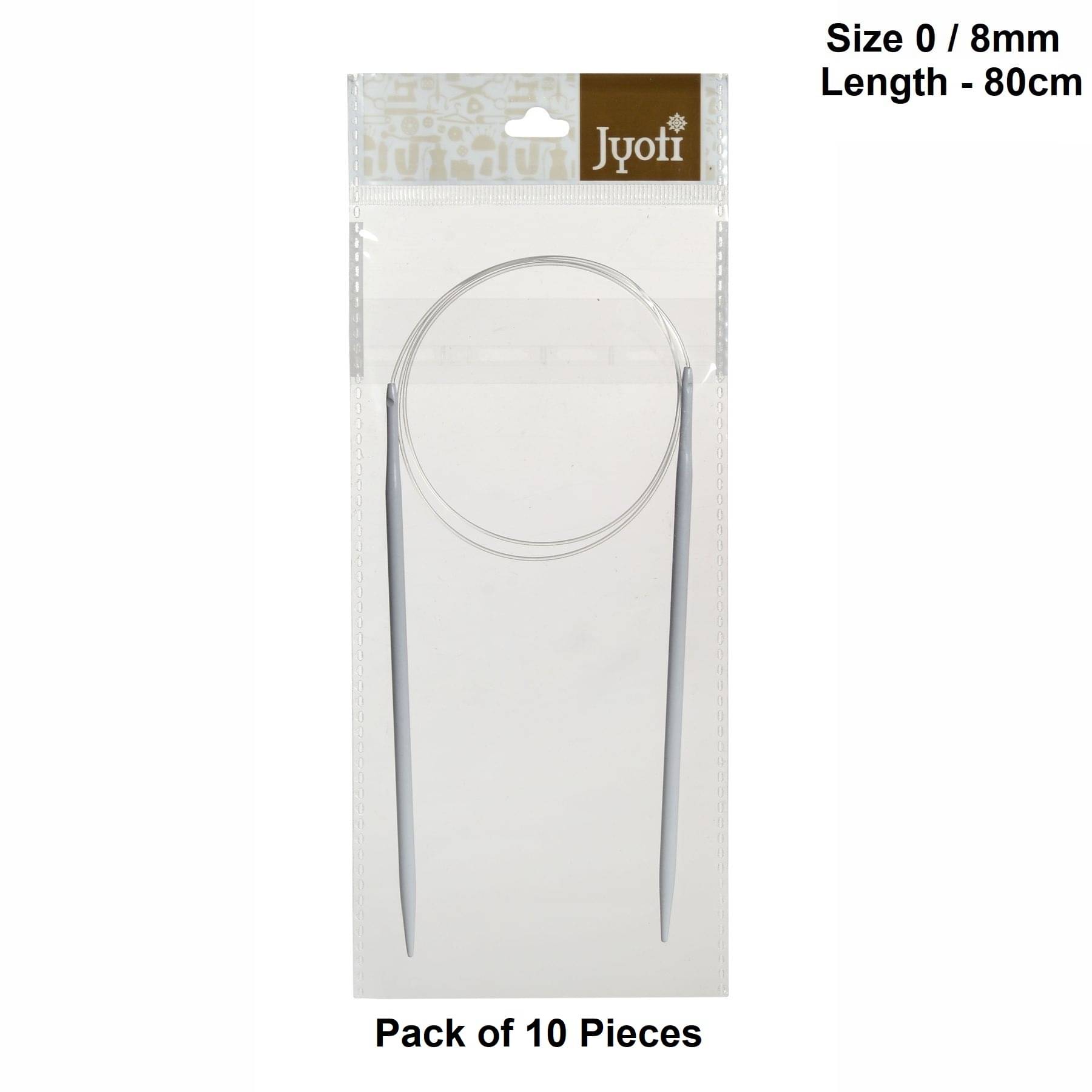     			Jyoti Circular Knitting Needles with Soft Cable - Aluminium (Length 80cm & Size 0no./8mm), Knitting Locking Stitch Marker, DIY Weaving Crafts, Used for Making Sweater, Cap & Woollen Artefact - Pack of 10 Pieces