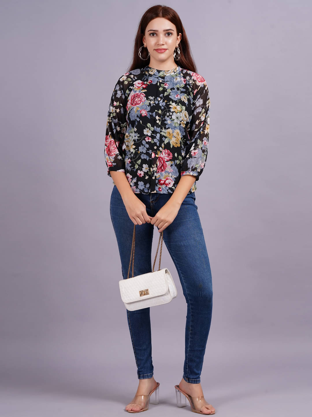 Jyoti Saree Women's Georgette Regular Top ( Black )     			Jyoti Saree Women's Georgette Regular Top ( Black )