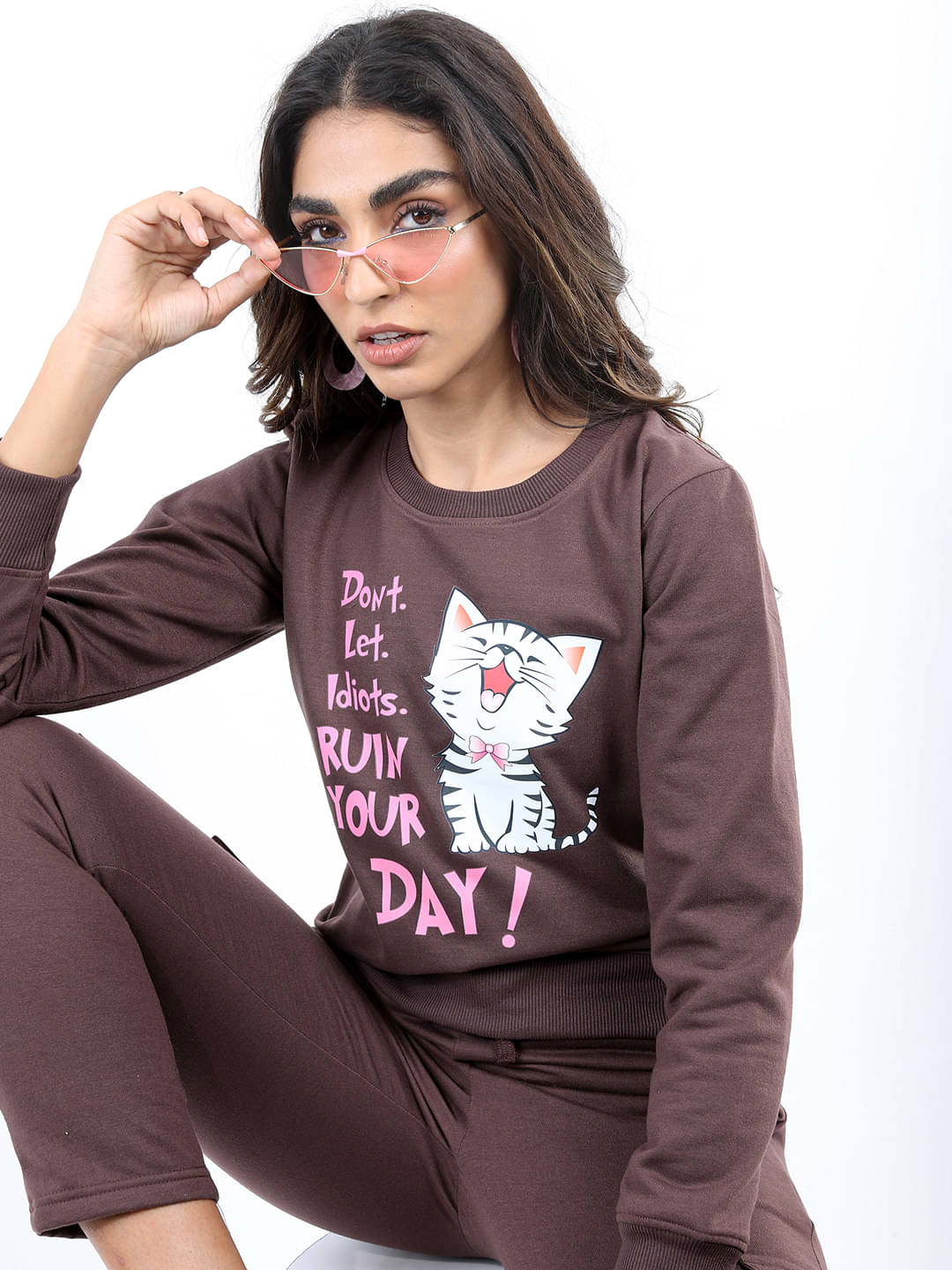 Ketch Cotton Blend Women's Non Hooded Sweatshirt ( Brown ) Ketch Cotton Blend Women's Non Hooded Sweatshirt ( Brown )