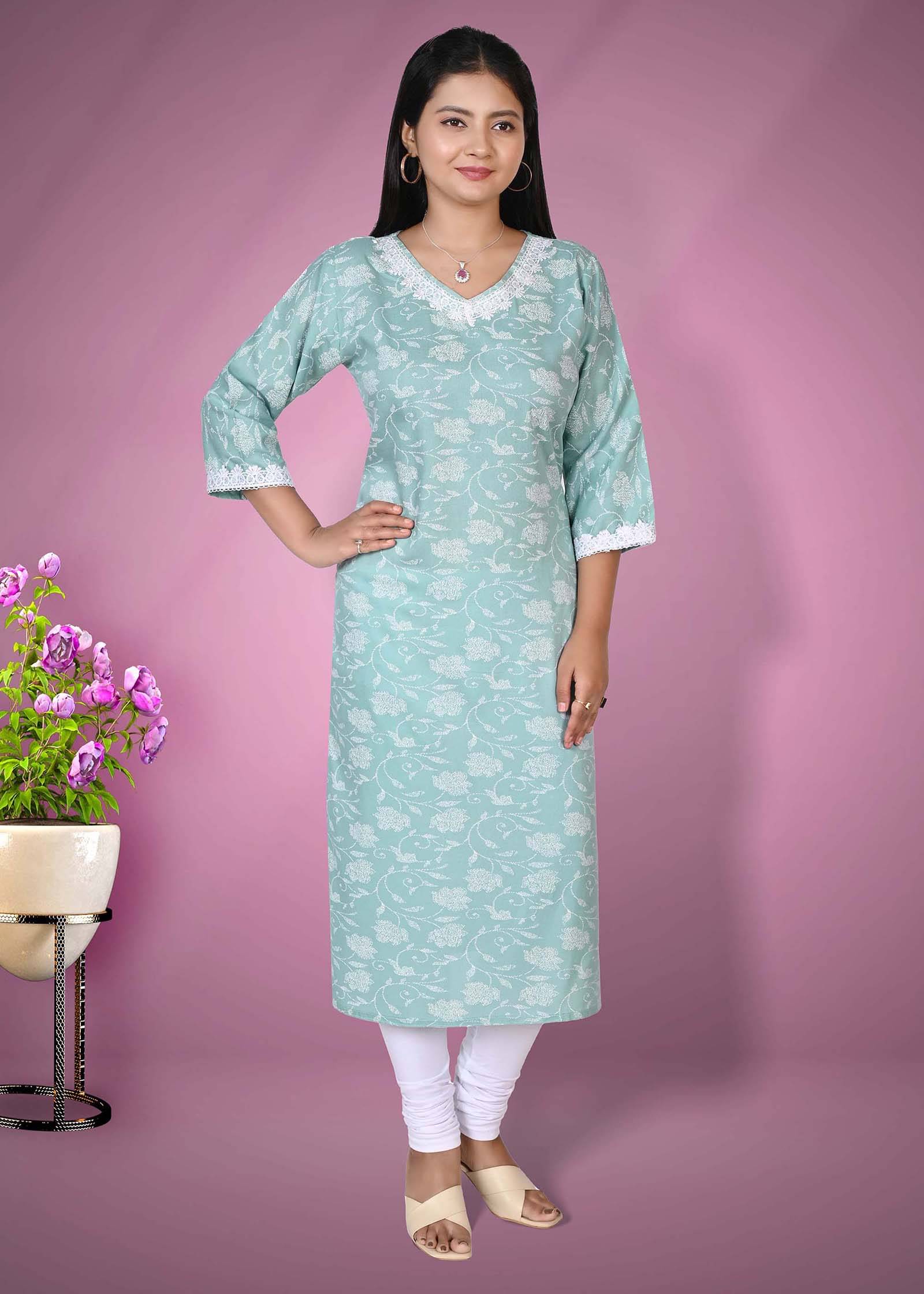     			LENYRUIZ- Fashion Rayon Printed A-line Women's Kurti - Light Blue ( Pack of 1 )
