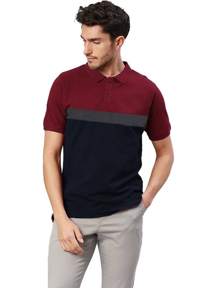 Leotude Men Cotton Blend Regular Fit Colorblock Polo T Shirt ( Maroon ) Leotude Men Cotton Blend Regular Fit Colorblock Polo T Shirt ( Maroon )