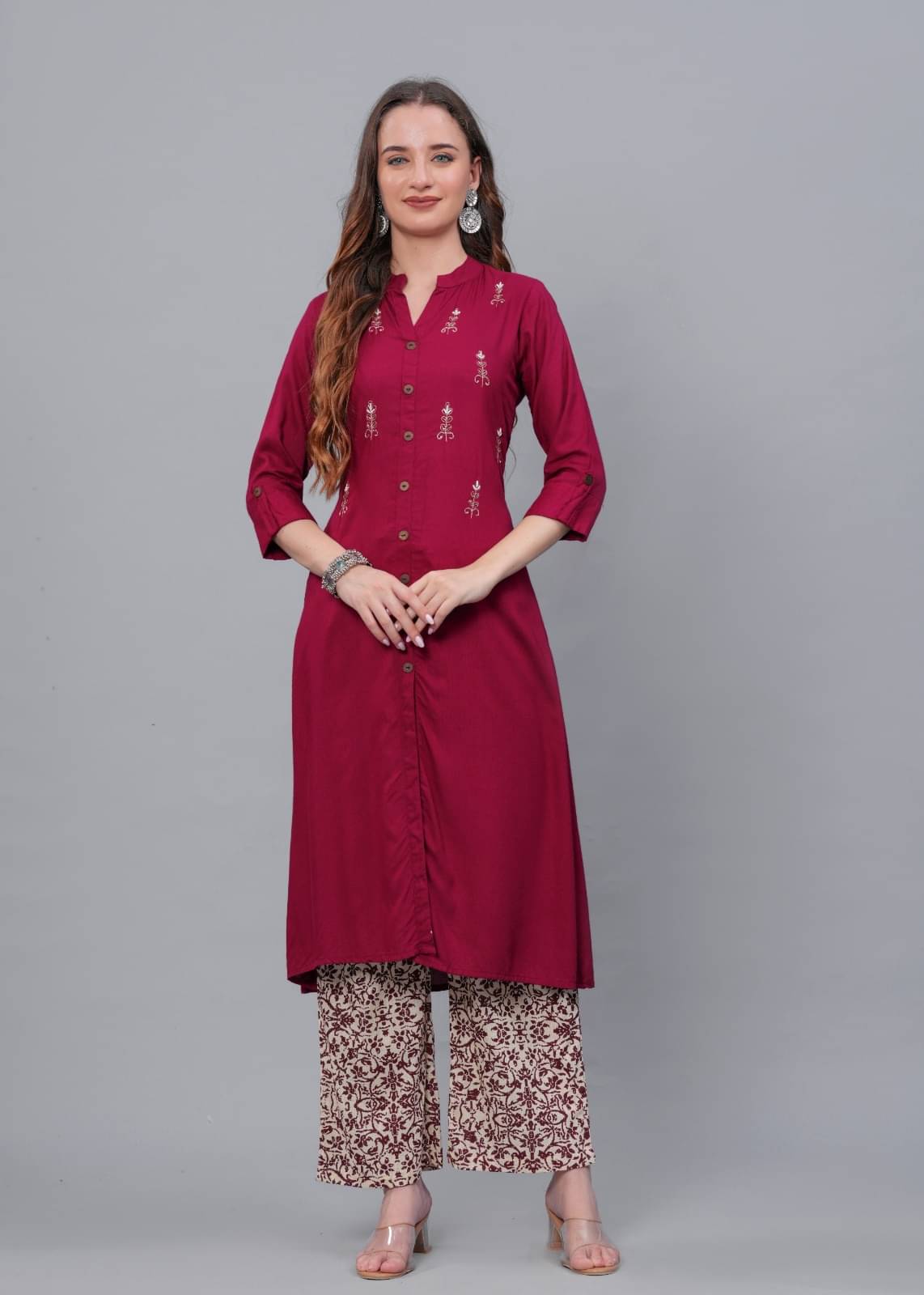 MAUKA Rayon Solid Kurti With Palazzo Women's Stitched Salwar Suit - Maroon ( Pack of 1 ) MAUKA Rayon Solid Kurti With Palazzo Women's Stitched Salwar Suit - Maroon ( Pack of 1 )
