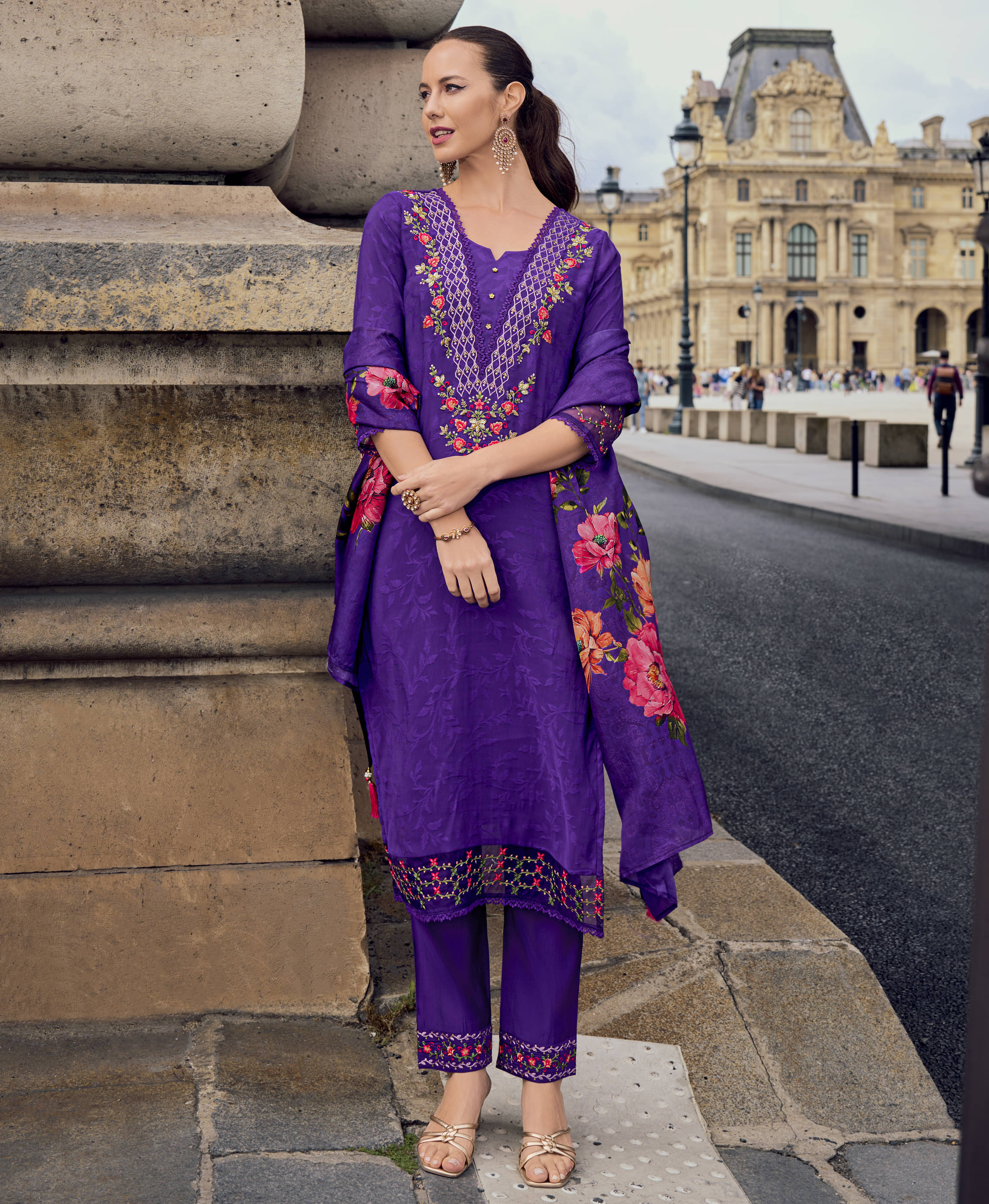 MOJILAA Viscose Embroidered Kurti With Pants Women's Stitched Salwar Suit - Purple ( Pack of 1 ) MOJILAA Viscose Embroidered Kurti With Pants Women's Stitched Salwar Suit - Purple ( Pack of 1 )