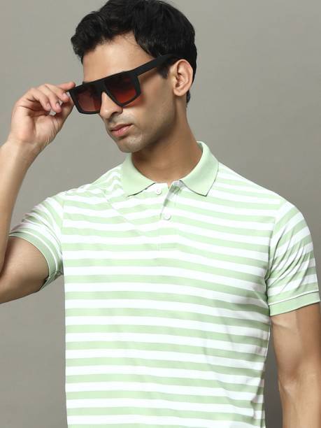    			NOWT Pack of 1 Cotton Blend Regular Fit Striped Half Sleeves Men's Polo T Shirt ( Green )