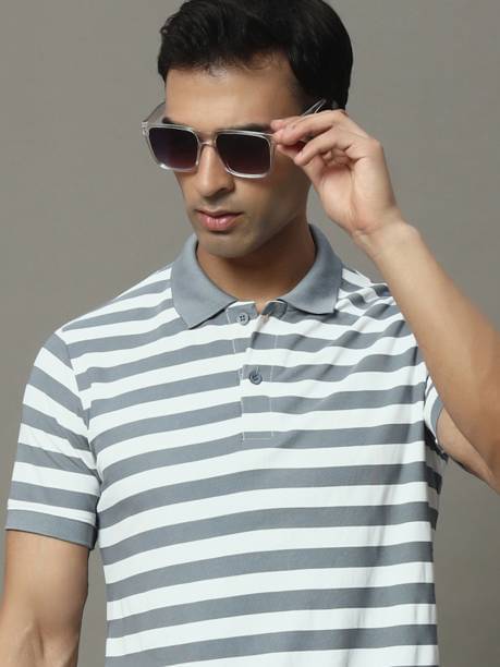     			NOWT Pack of 1 Cotton Blend Regular Fit Striped Half Sleeves Men's Polo T Shirt ( Grey )