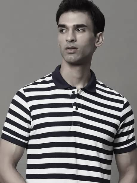     			NOWT Pack of 1 Cotton Blend Regular Fit Striped Half Sleeves Men's Polo T Shirt ( Black )
