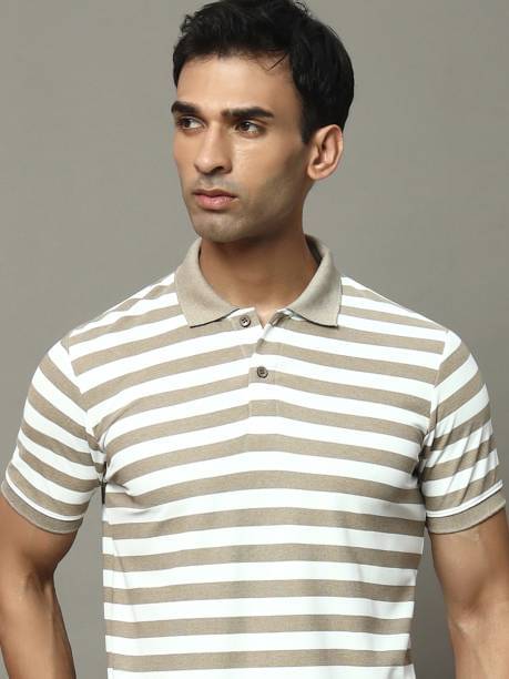 NOWT Pack of 1 Cotton Blend Regular Fit Striped Half Sleeves Men's Polo T Shirt ( Camel )     			NOWT Pack of 1 Cotton Blend Regular Fit Striped Half Sleeves Men's Polo T Shirt ( Camel )