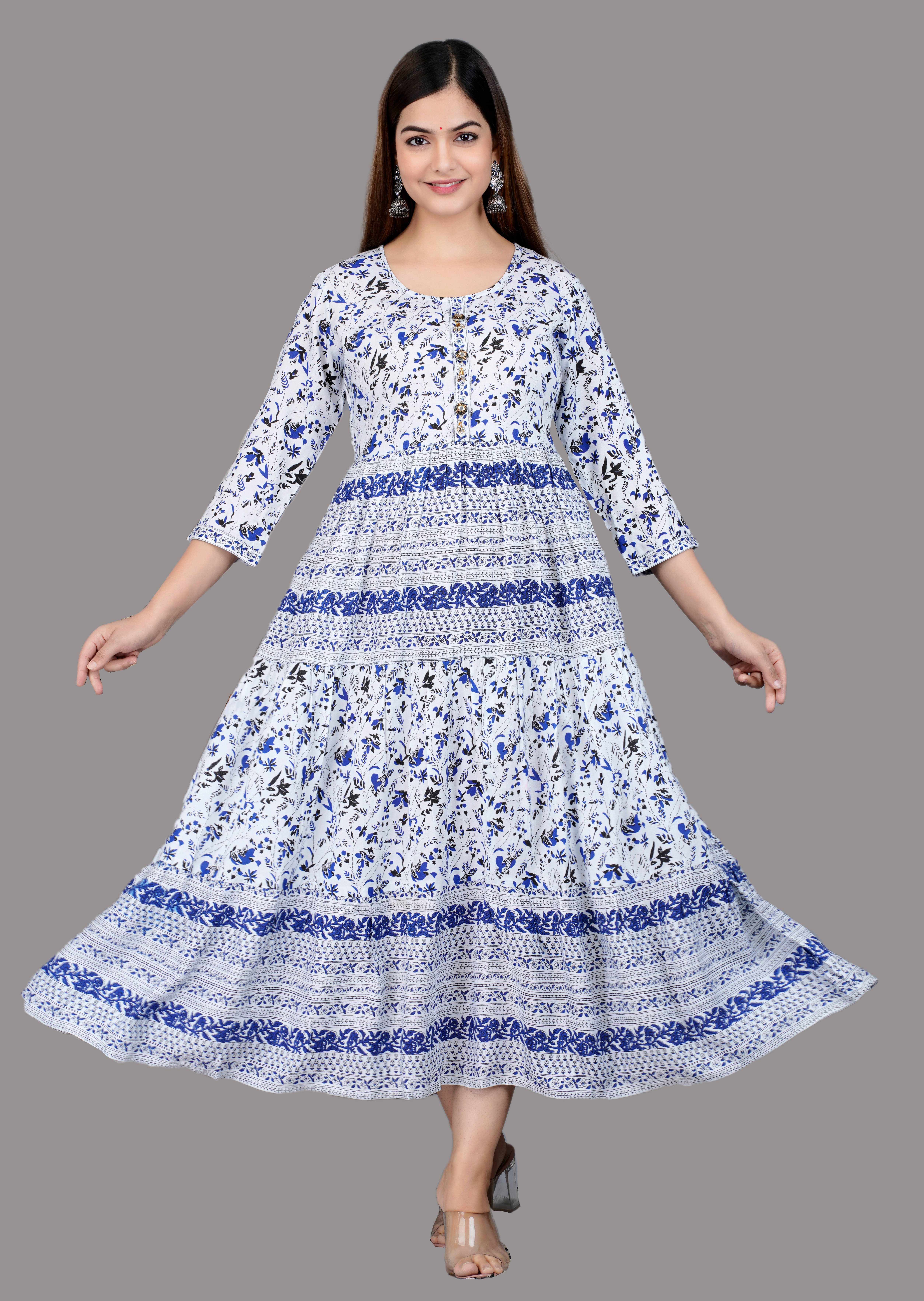     			NUPITAL Cotton Blend Printed Anarkali Women's Kurti - White ( Pack of 1 )