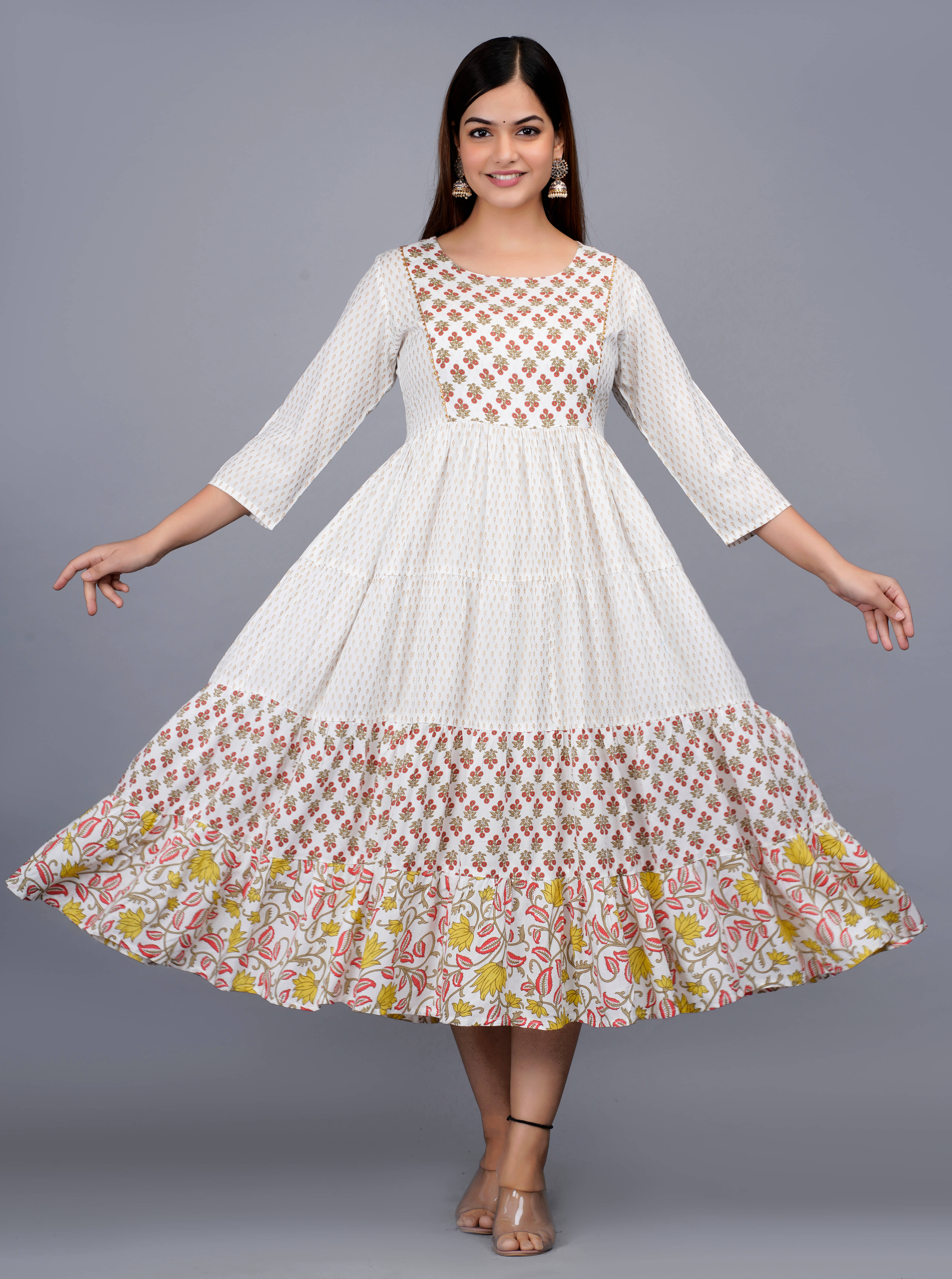 NUPITAL Rayon Printed Anarkali Women's Kurti - Silver ( Pack of 1 ) - Kurtis, Tunics | Buy online on ZillyBuy