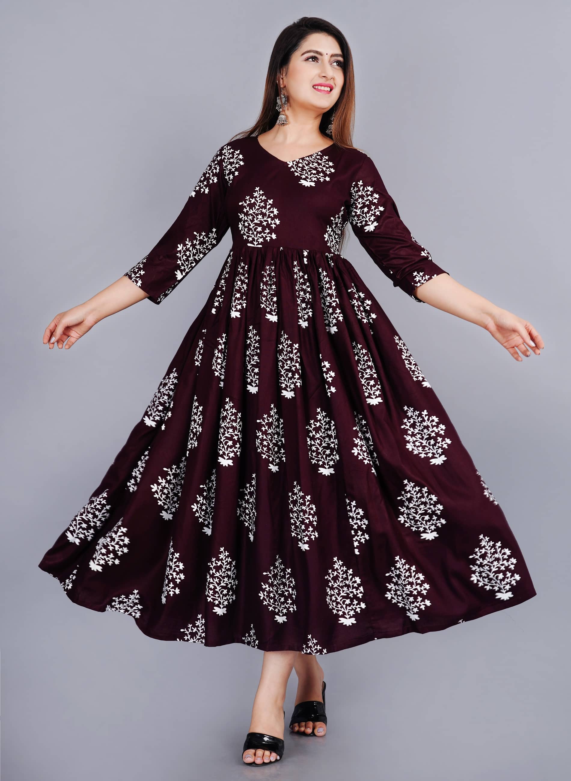 NUPITAL Rayon Printed Anarkali Women's Kurti - Wine ( Pack of 1 ) - Kurtis, Tunics | Buy online on ZillyBuy