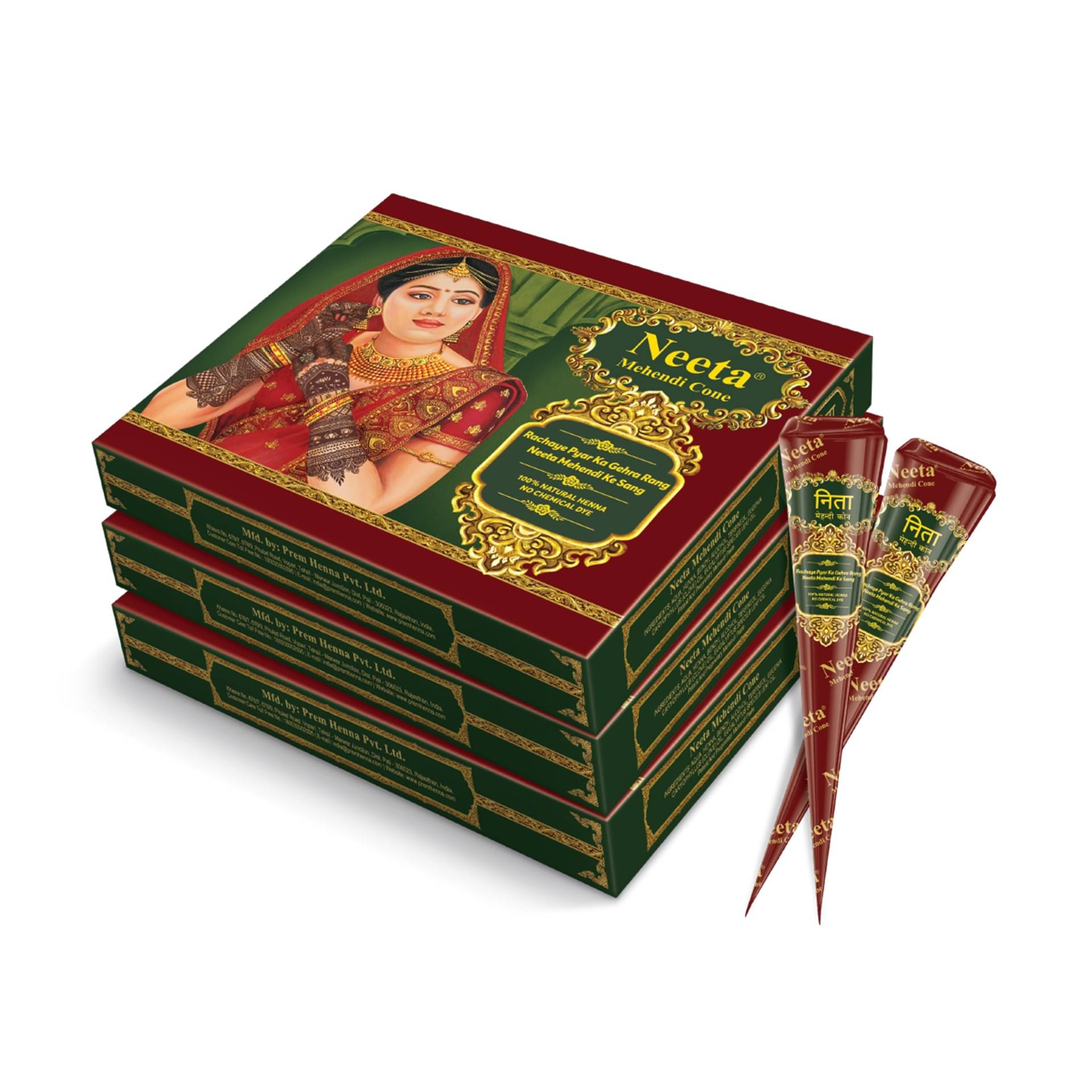     			Neeta Mehendi Cones for Hand Desgning & Wedding, Bridal Mehandi Cone Reddish Brown Color 12 Pcs in 1 Box (Pack of 3)